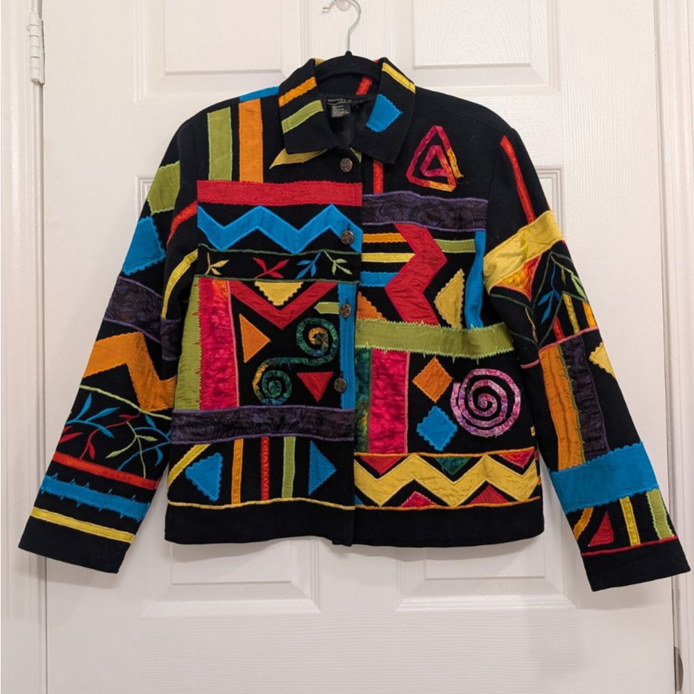 Vintage 90s Art to Wear Patchwork Corduroy Jacket – Geometric Abstract Boho - Picture 2 of 9